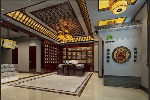 连山古朴典雅的中式茶叶店大堂设计效果图